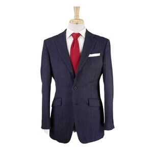 Richard James Savile Row Navy Blue Thin Striped 2-Btn Wool Suit 40R